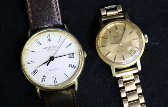 A quartz wristwatch, Raymond Weil, Geneve, number 9101, on leather strap and a ladys Zenith wristwatch.